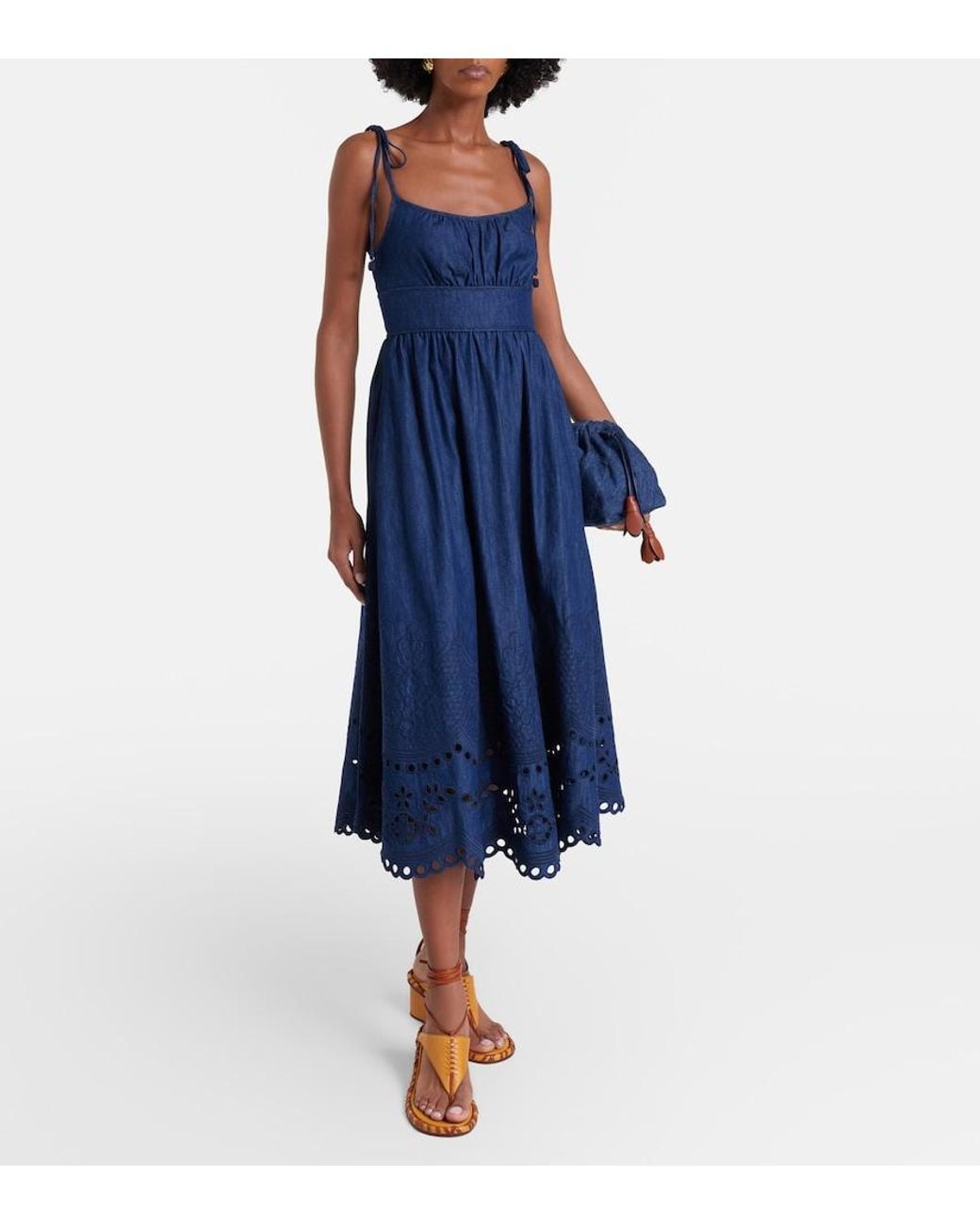 Zimmermann Blue Mahon Broderie Anglaise Denim Midi Dress