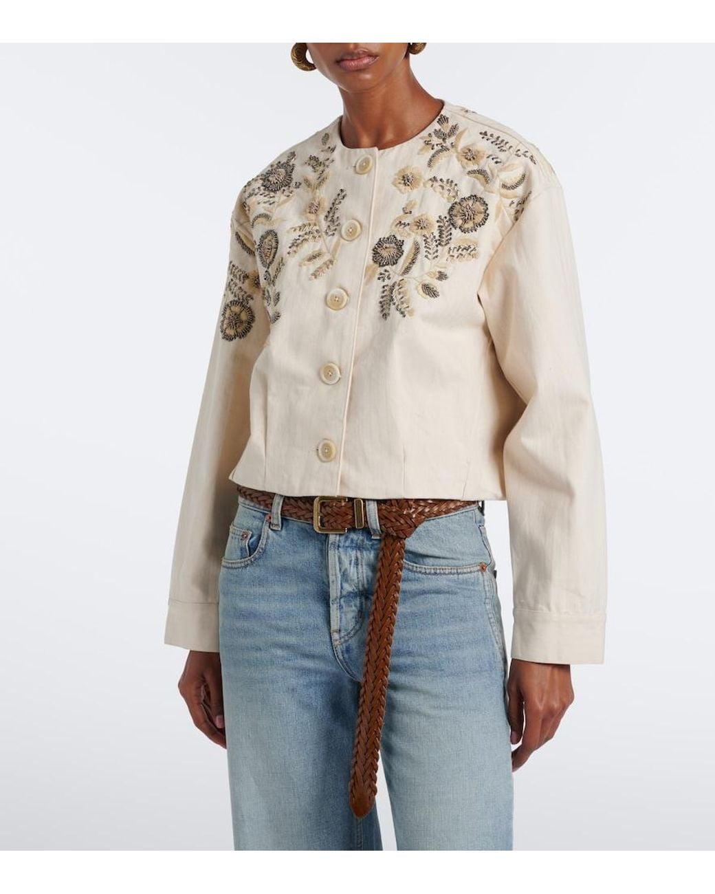 Veronica Beard Natural Emeren Embroidered Cotton Jacket