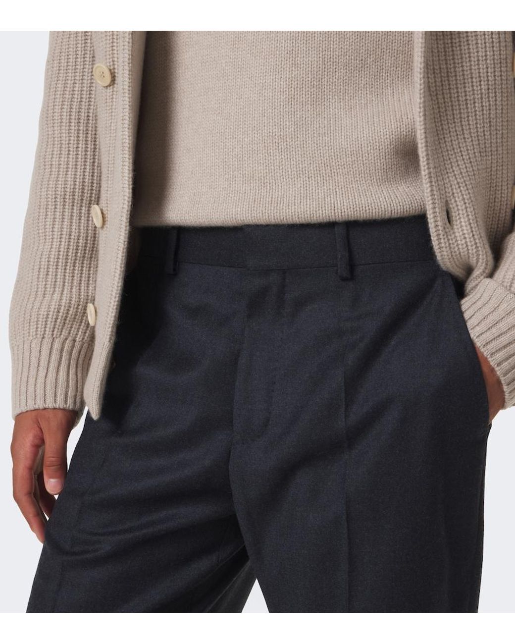 Agnona Blue Wool Flannel Straight Pants for men