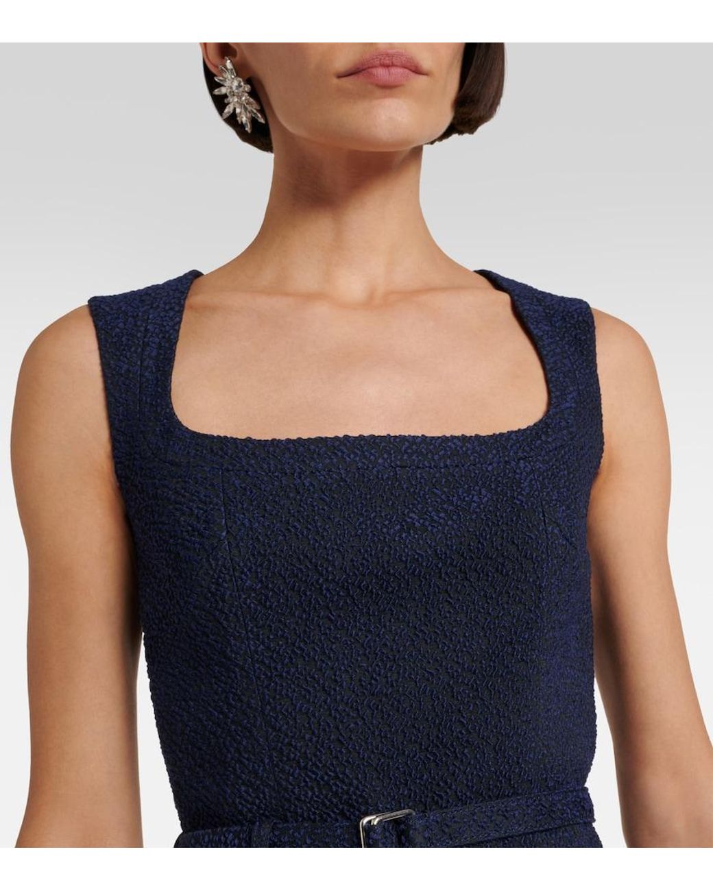 Emilia Wickstead Blue Pinah Cotton-Blend Boucle Midi Dress