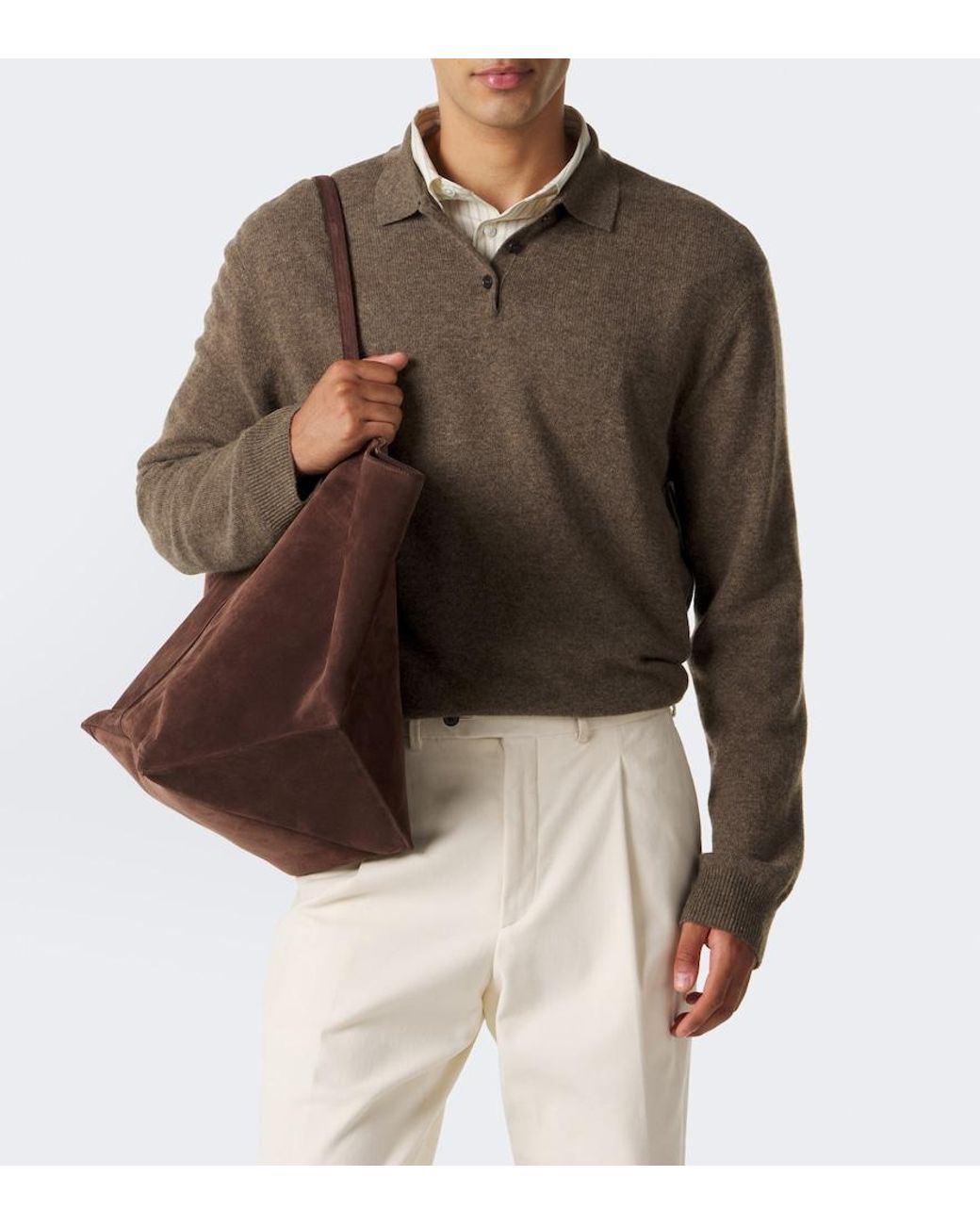 LeKasha Brown Crete Cashmere Polo Sweater for men