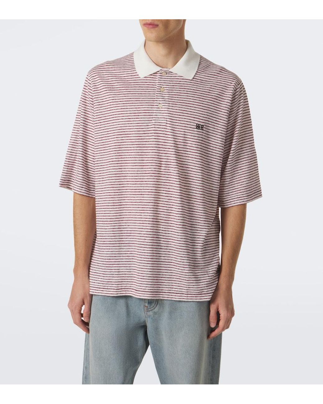 Wales Bonner Pink Bask Striped Linen And Cotton Polo Shirt for men