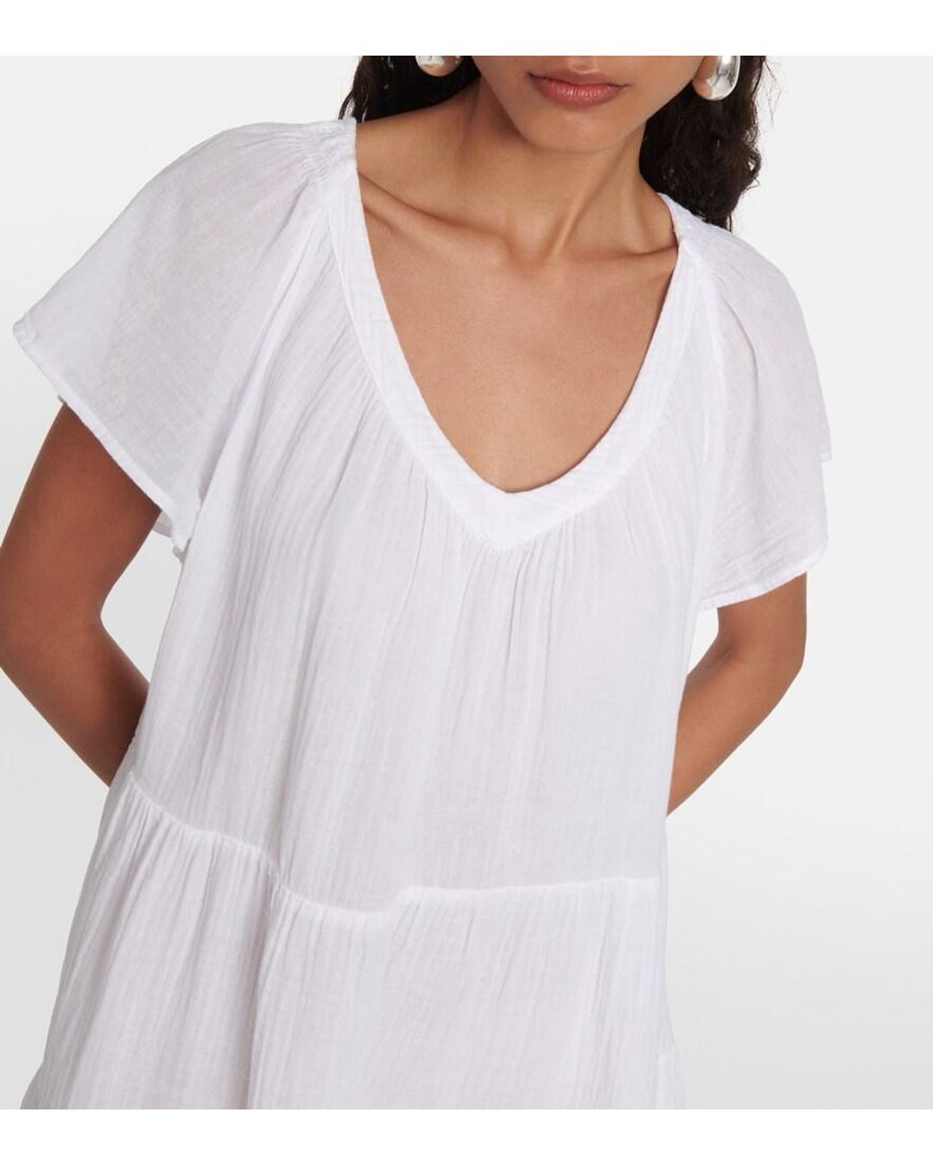 Velvet White Eleanor Cotton Tiered Minidress
