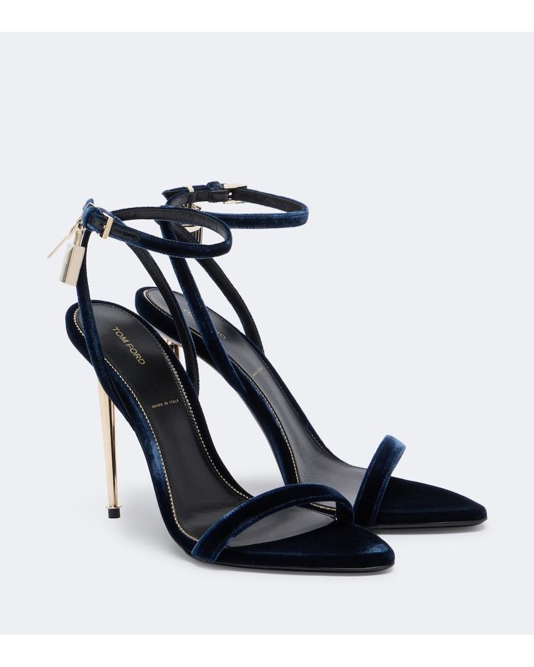 Tom Ford Blue Padlock Velvet Sandals