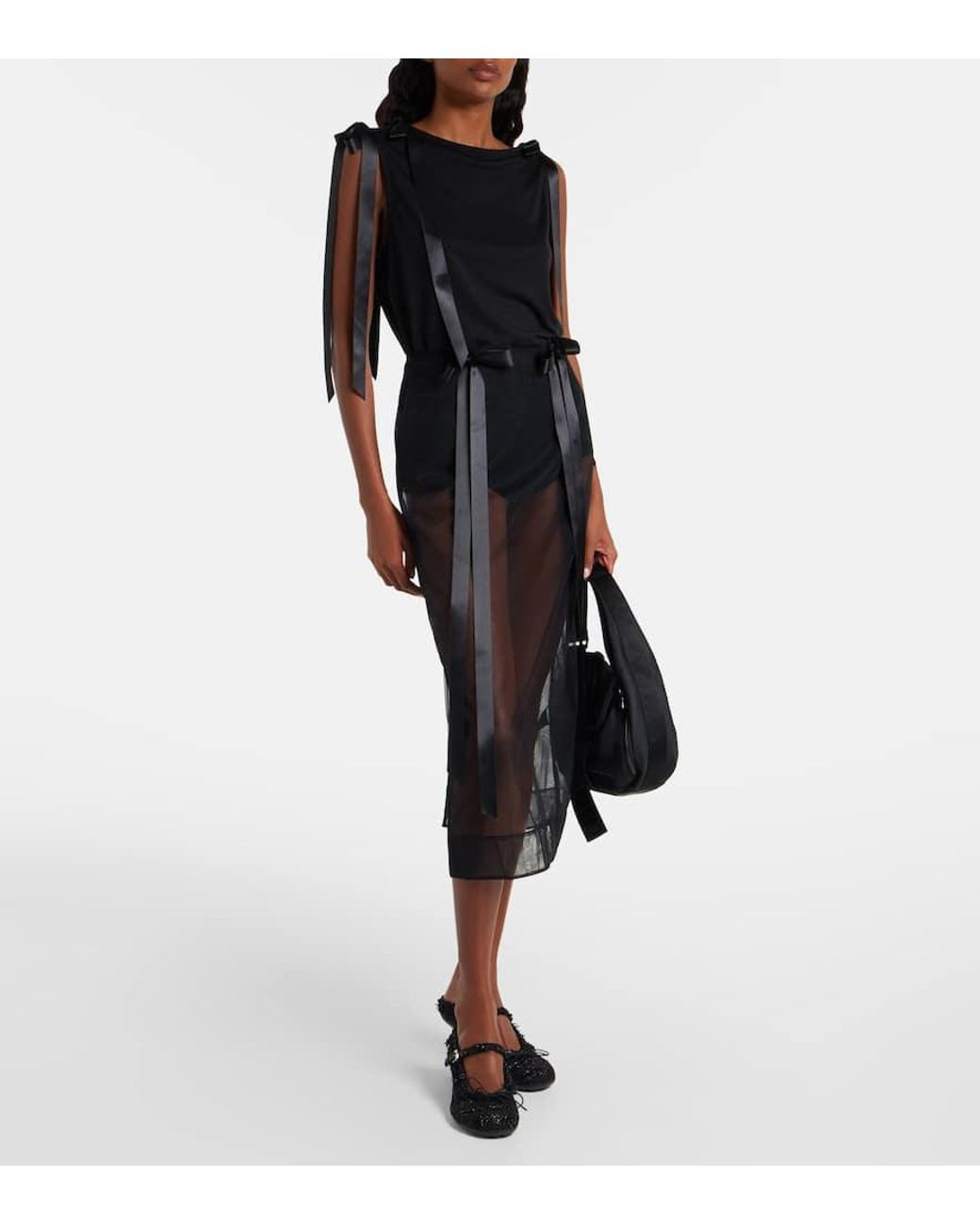 Simone Rocha Bow-Detail Sheer Tulle Midi Skirt in Gray | Lyst