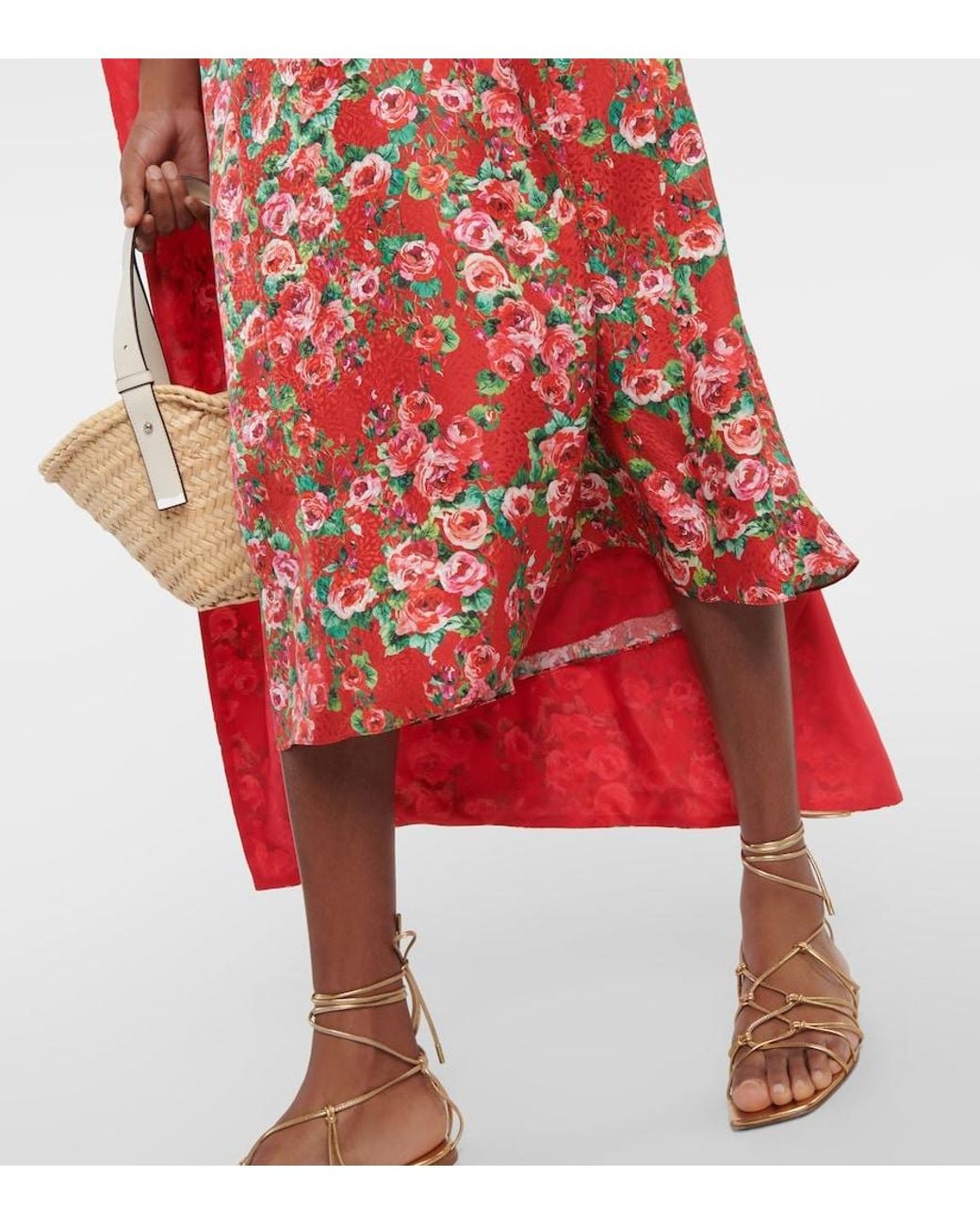 Markarian Red Caped Silk Midi Dress