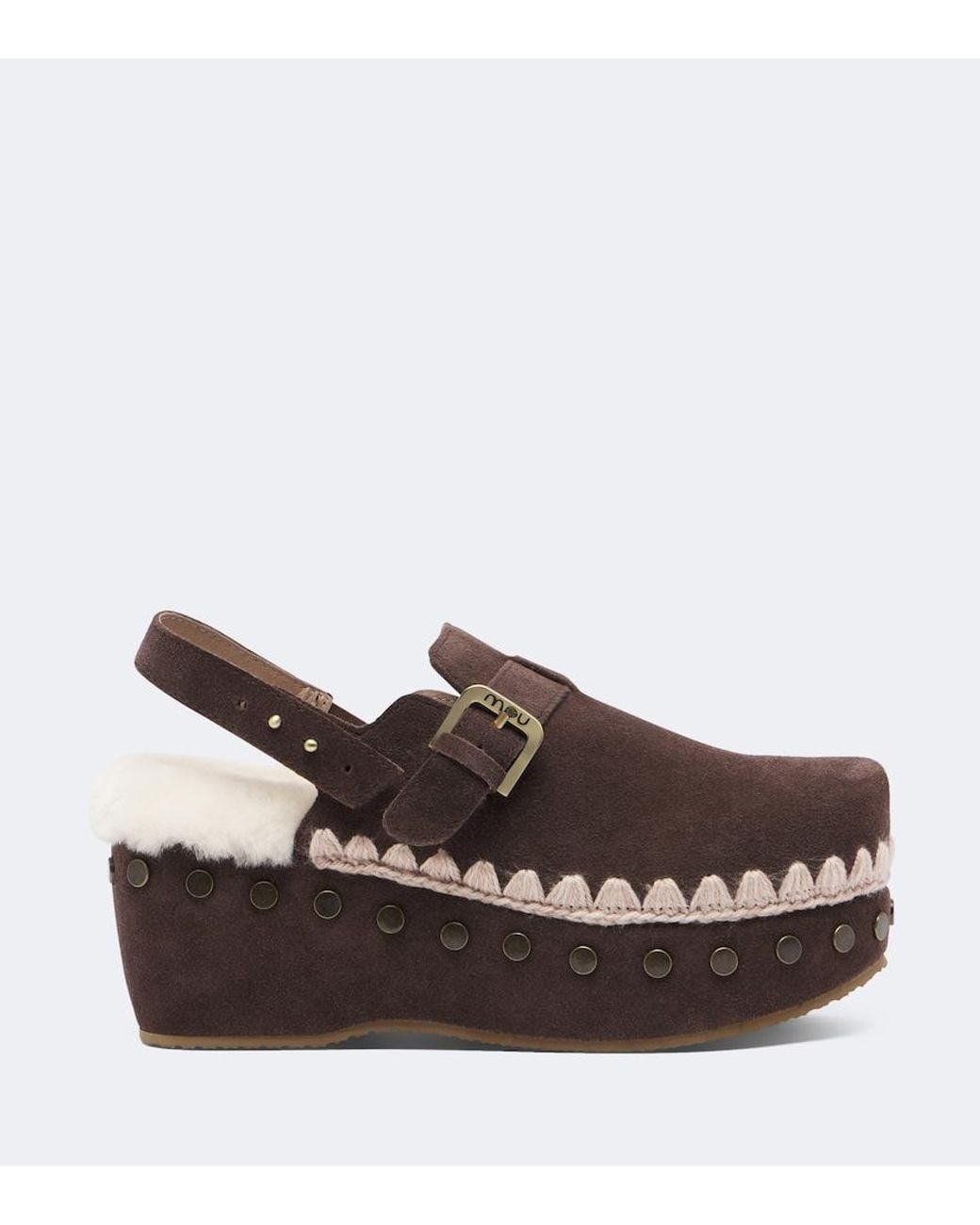 Mou Brown Shearling-Lined Suede Clogs