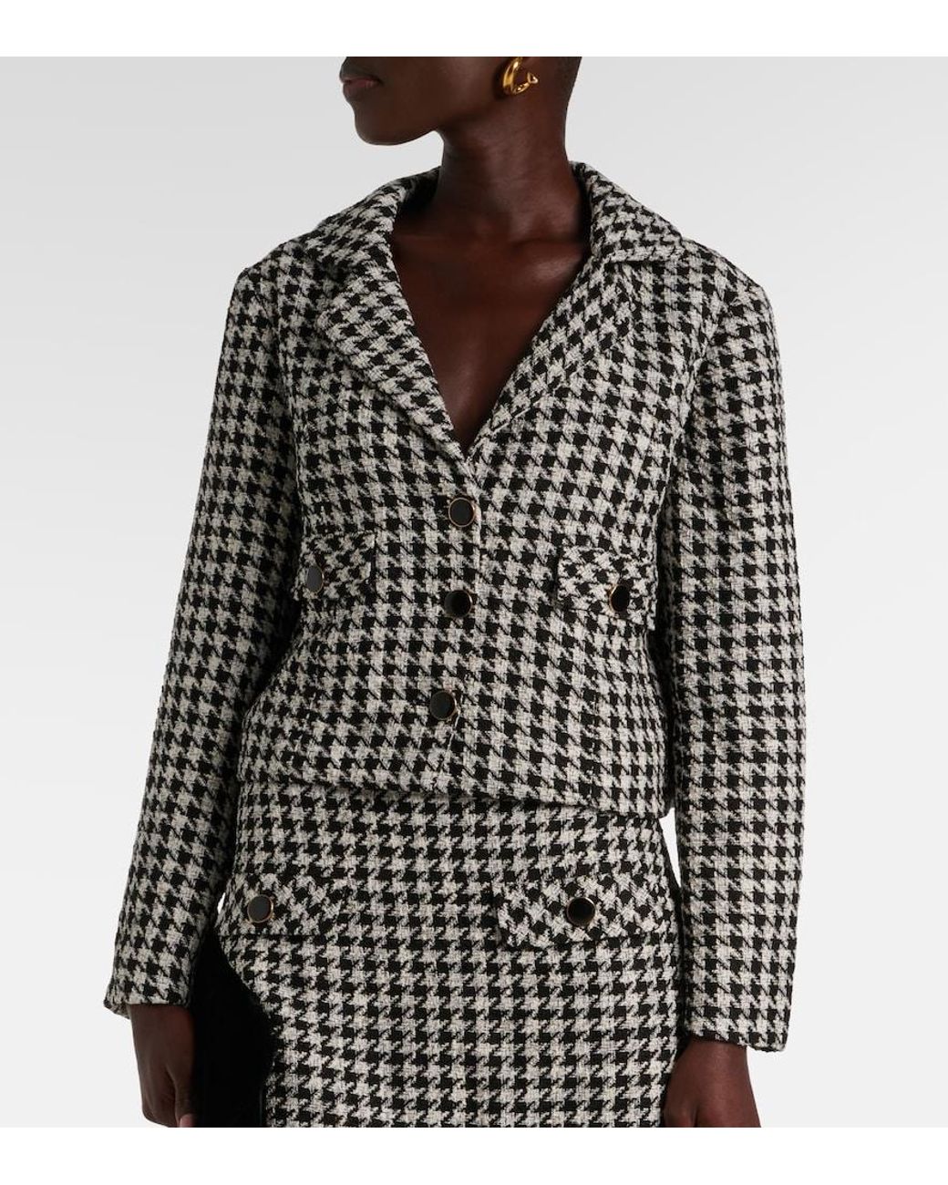 Rixo Black Houndstooth Cropped Jacket