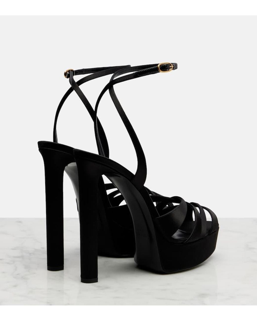 Saint Laurent Black Sandalen Chandelle Aus Satin