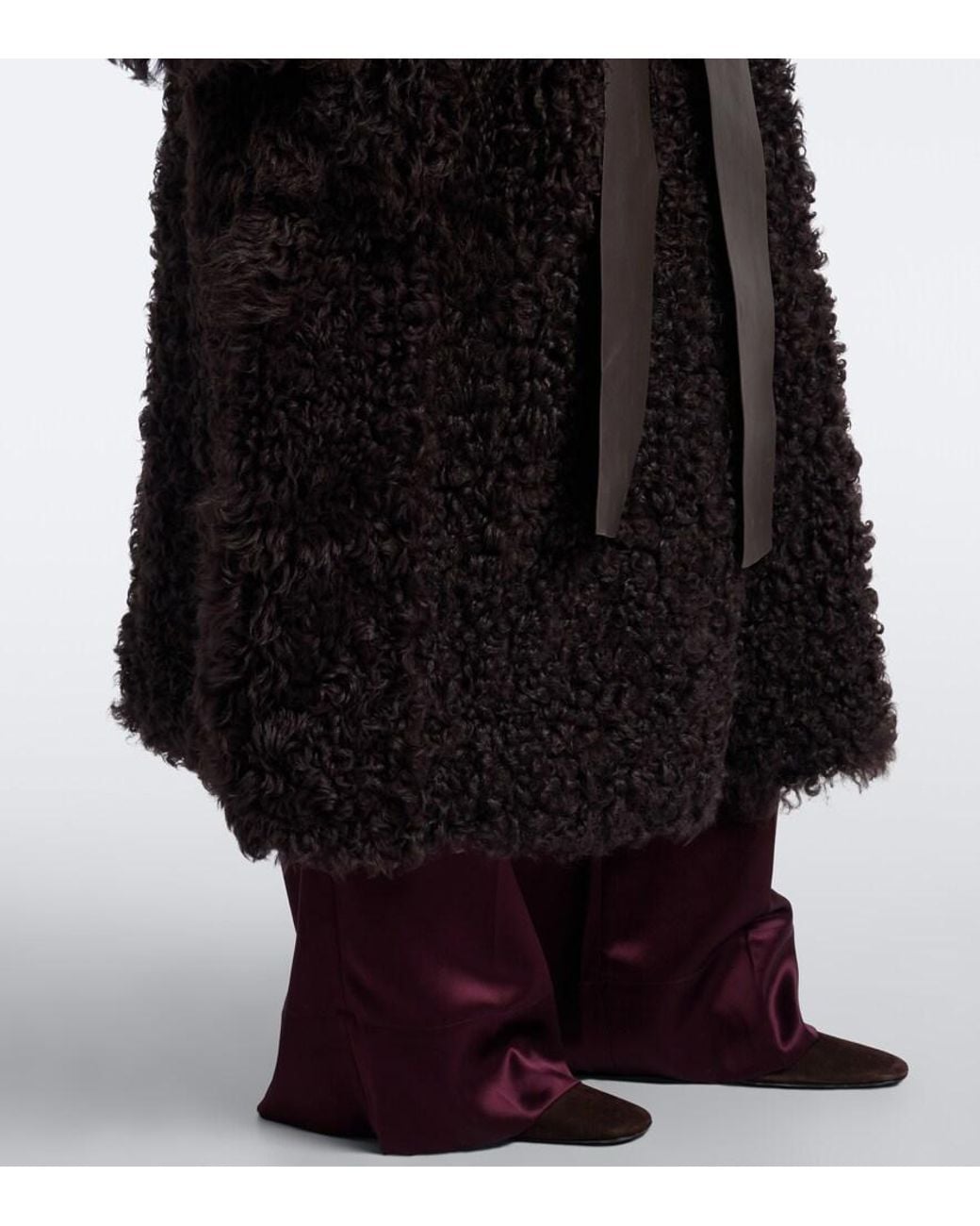 Joseph Black Magnus Leather-Trimmed Shearling Wrap Coat