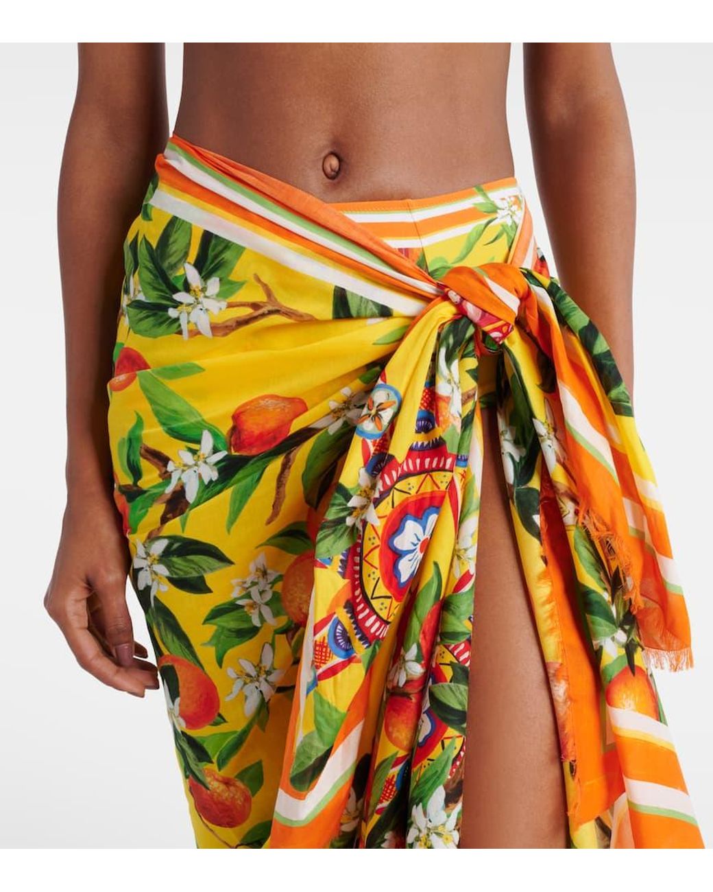 Dolce & Gabbana Orange Bedruckter Pareo Aus Baumwolle