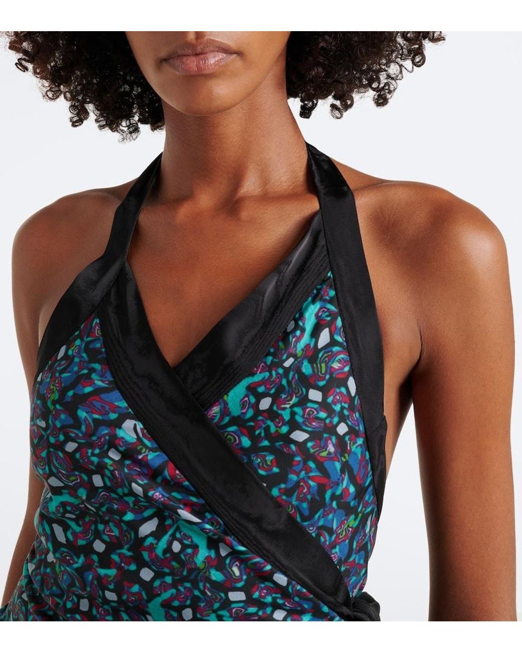 Dries Van Noten Blue Printed Moire Wrap Top
