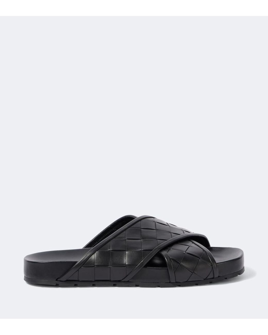 Bottega Veneta Black Leather Tarik Slides for men