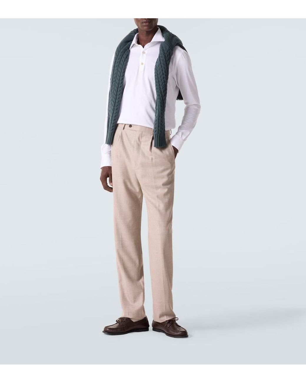 Kiton White Cotton Poplin Polo Top for men