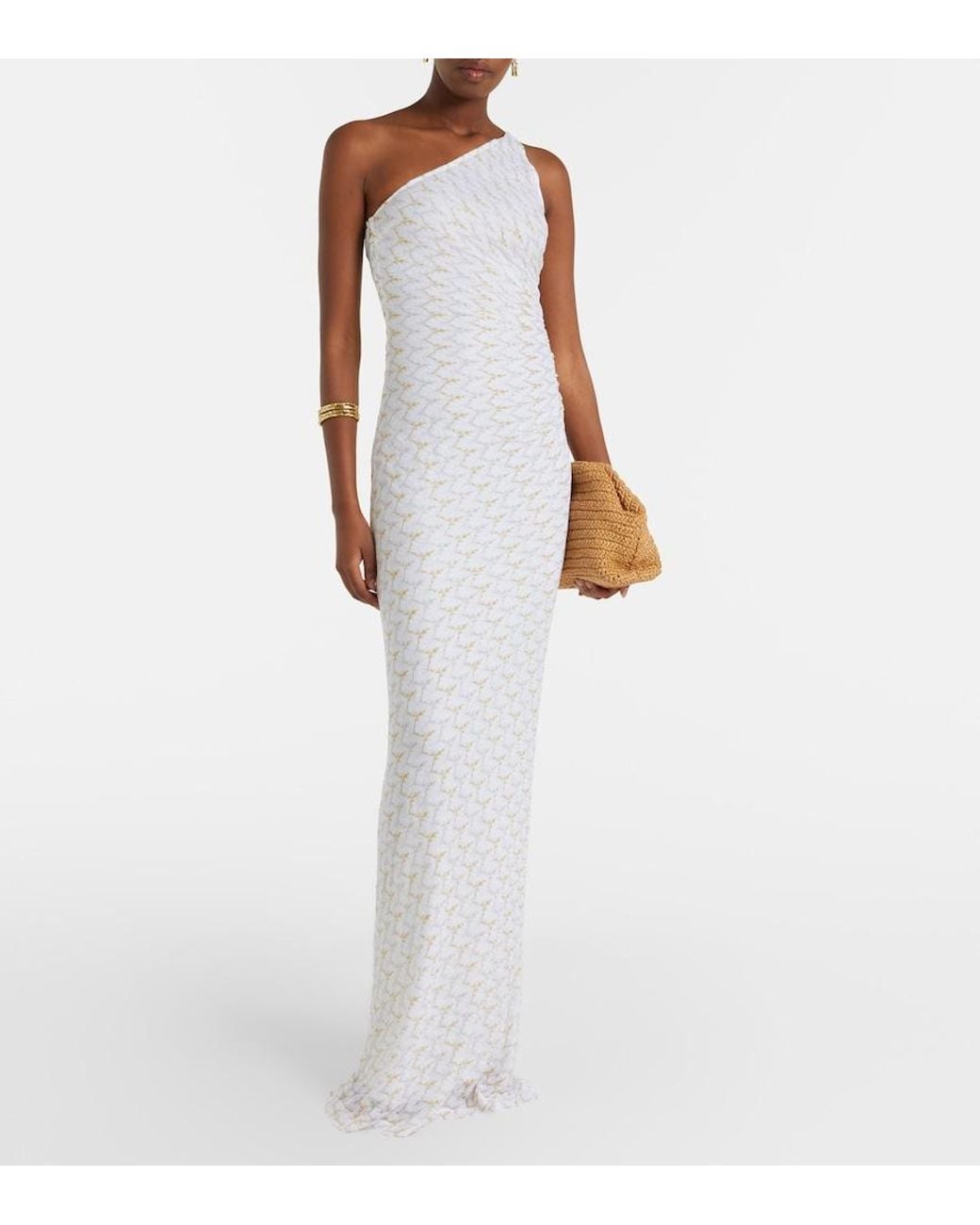 Missoni White Lame One-Shoulder Maxi Dress