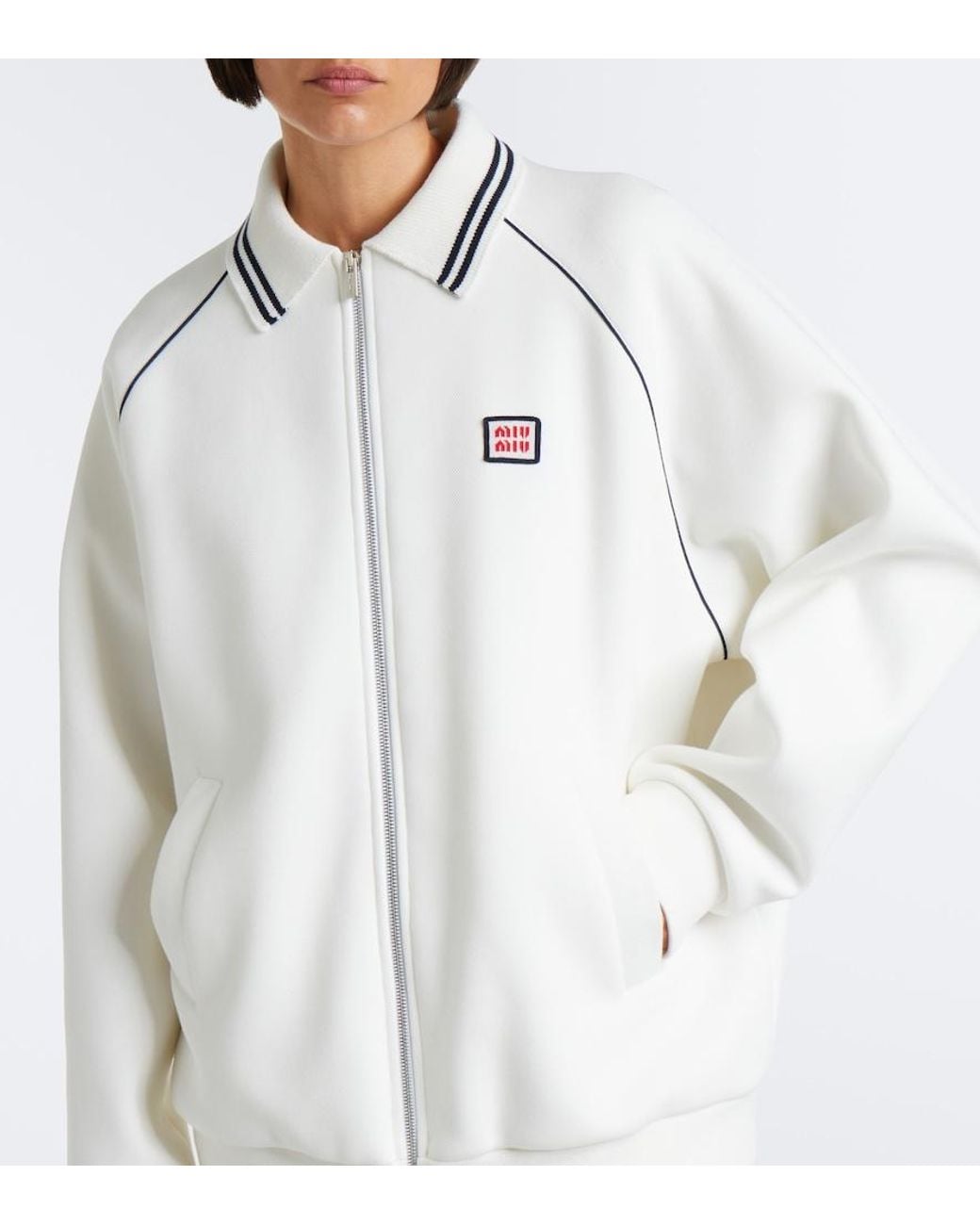 Miu Miu White Cotton Pique Blouson Jacket