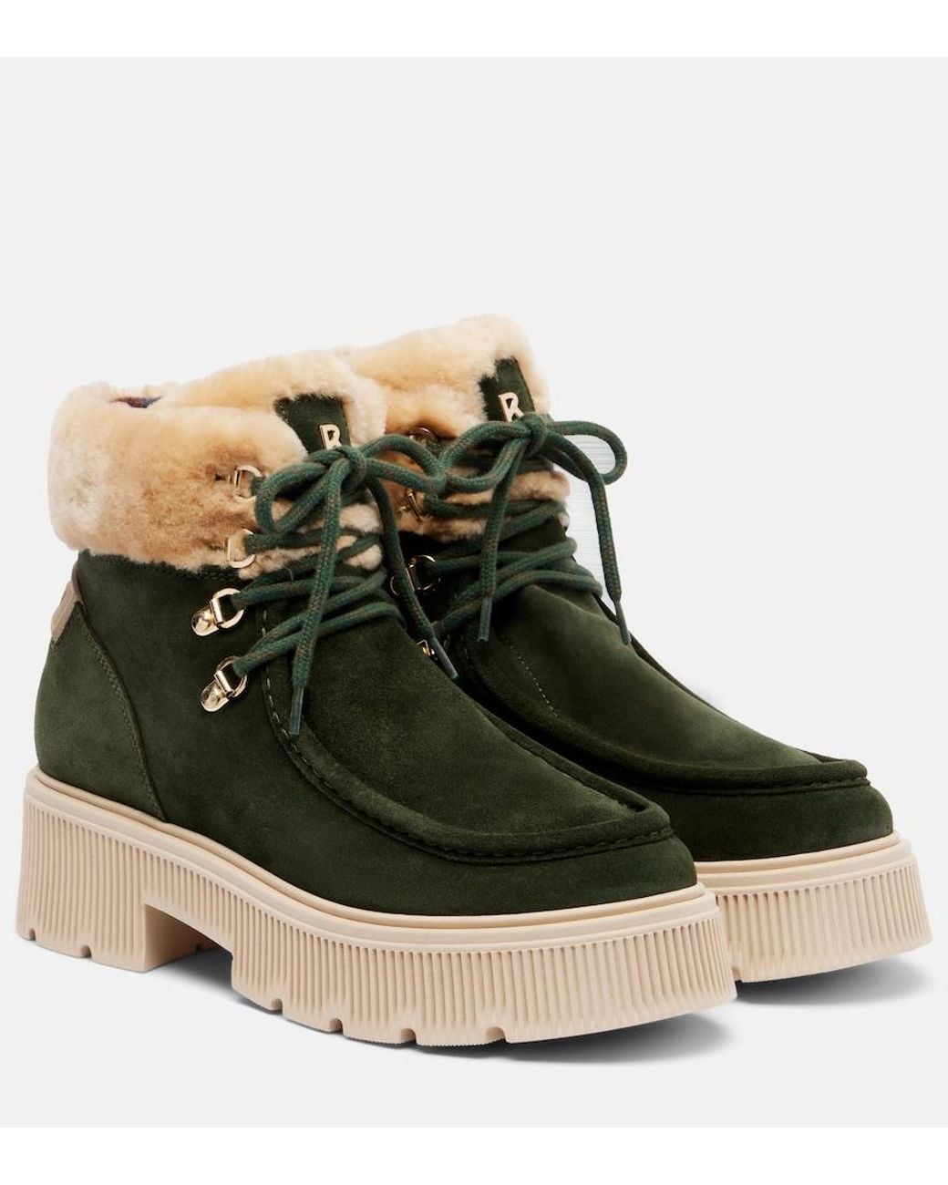Bogner Green Turin Shearling-Trimmed Suede Lace-Up Boots