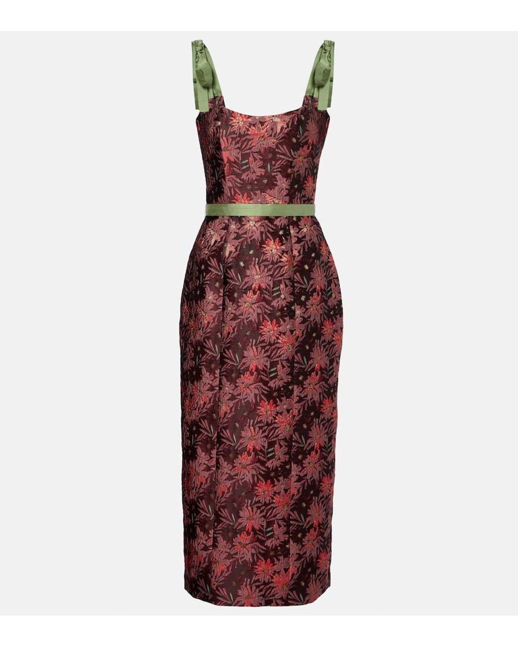 Markarian Red Acacia Floral Brocade Cocktail Dress