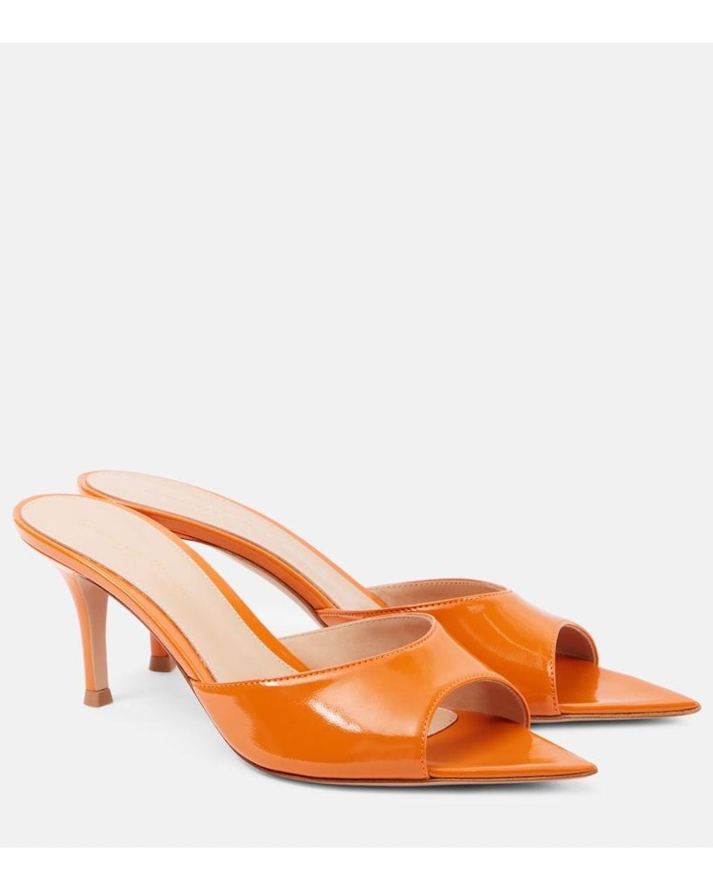 Gianvito Rossi Orange Patent Leather Mules