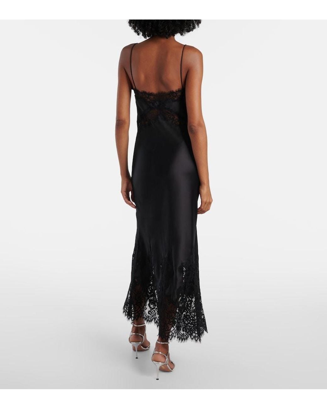 Rebecca Vallance Black Tamera Lace-Trimmed Satin Slip Dress
