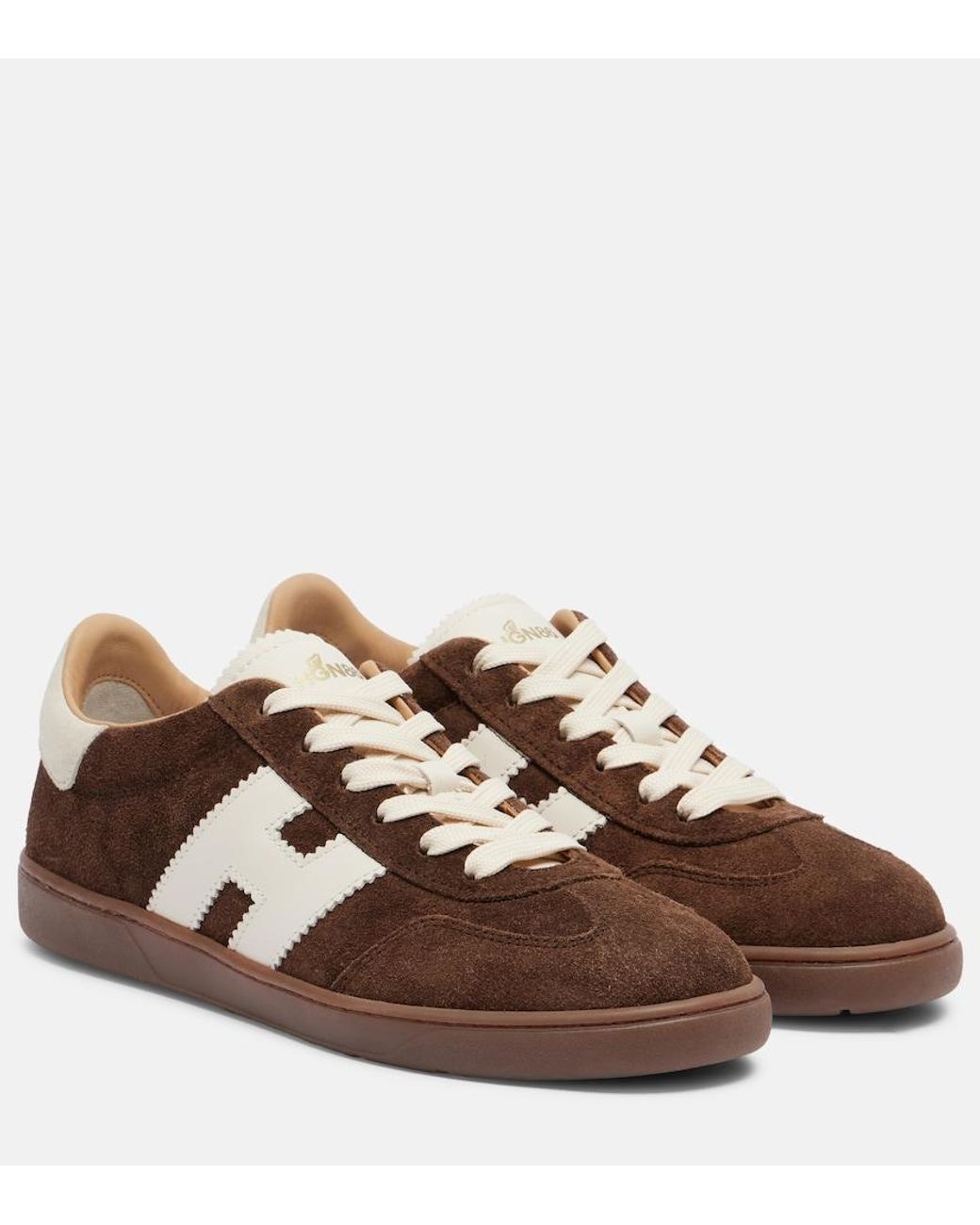 Hogan Brown H647 Leather-Trimmed Suede Sneakers