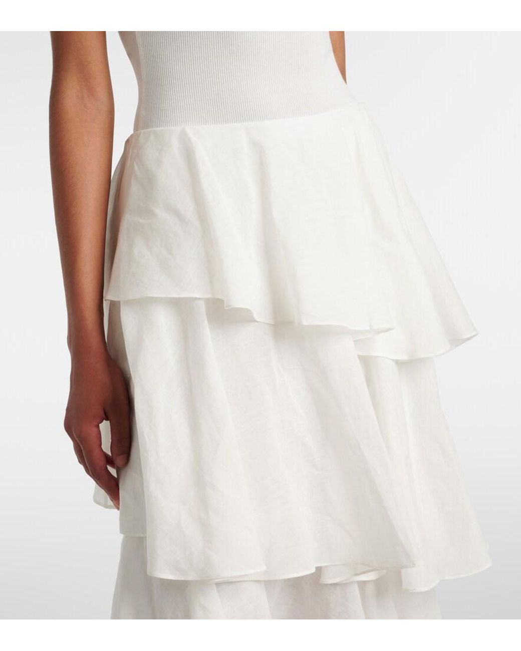 Alaïa White Asymmetric Cotton And Linen Midi Skirt