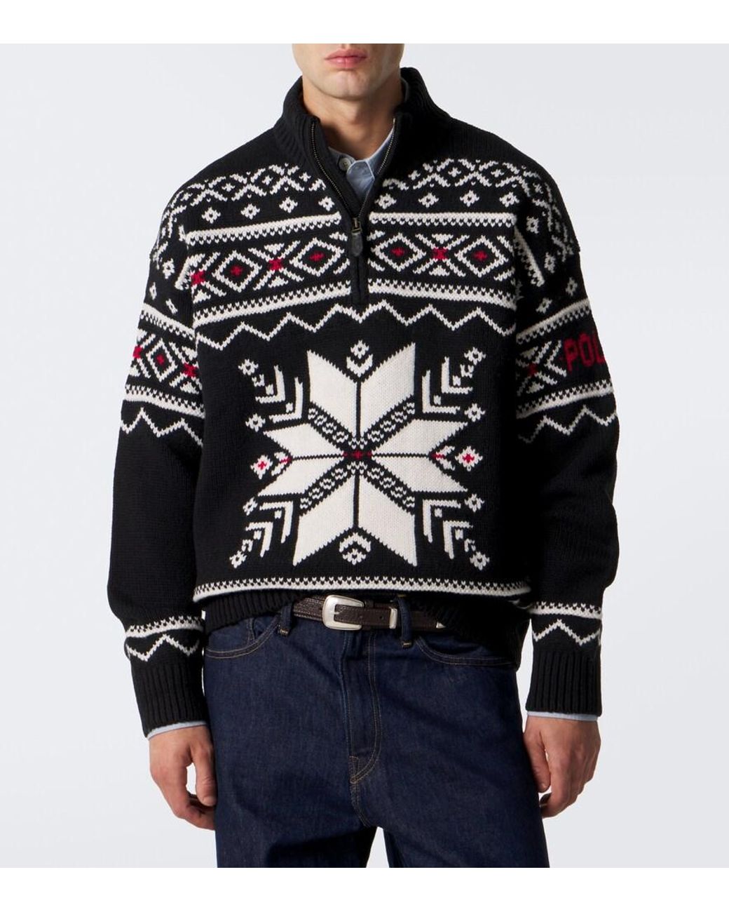 Polo Ralph Lauren Black Intarsia Wool Half-Zip Sweater for men