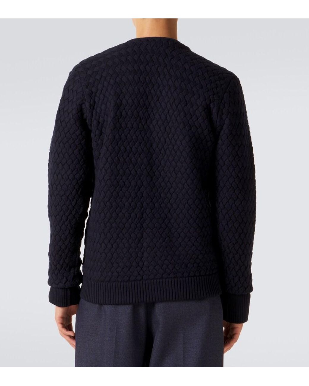 Bottega Veneta Blue Intrecciato Wool Cardigan for men