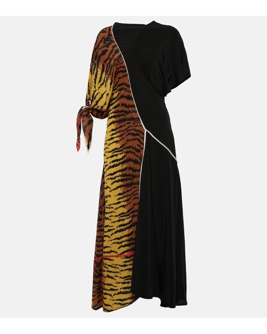 Victoria Beckham Black Asymmetric Animal-Print Silk Maxi Dress