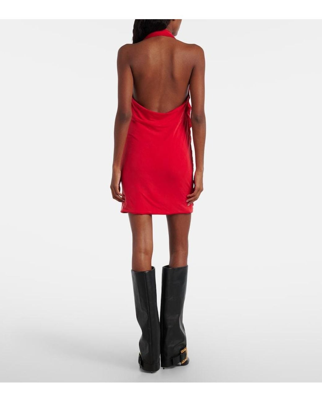 Balmain Red Draped Halterneck Jersey Minidress