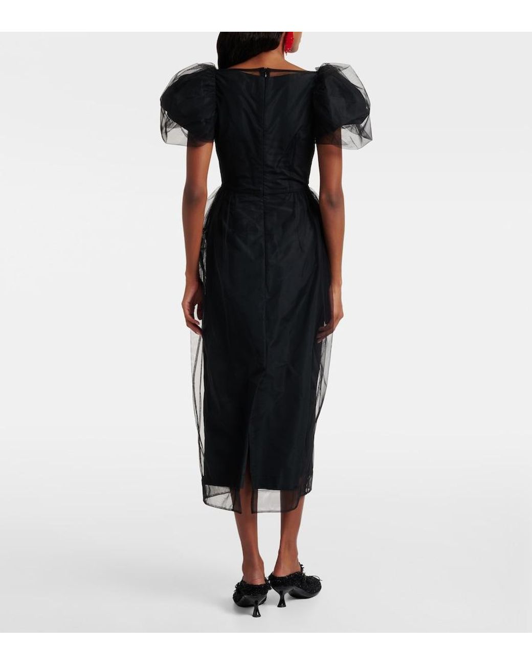 Simone Rocha Black Embroidered Tulle Midi Dress