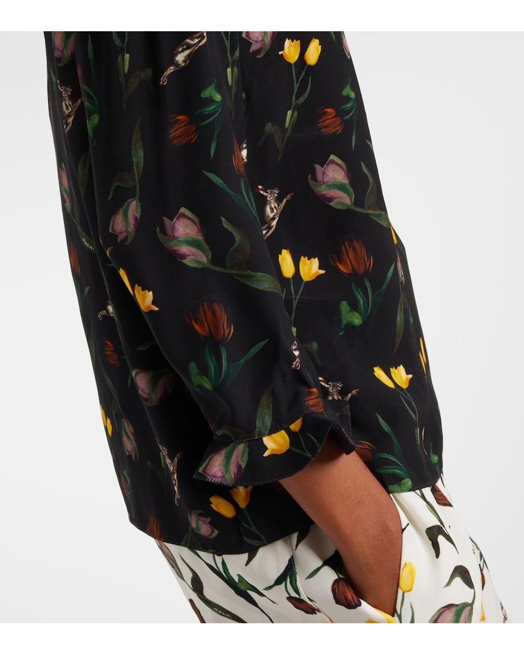 Marni Black Ruffled Floral Top