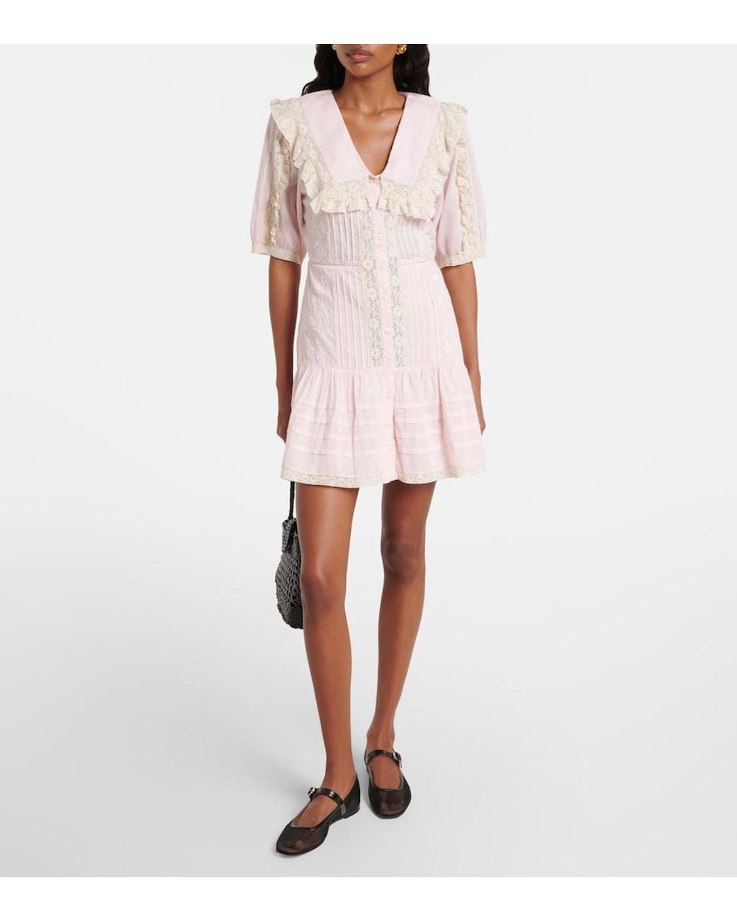 Rixo Pink Dove Embroidered Cotton Voile Minidress