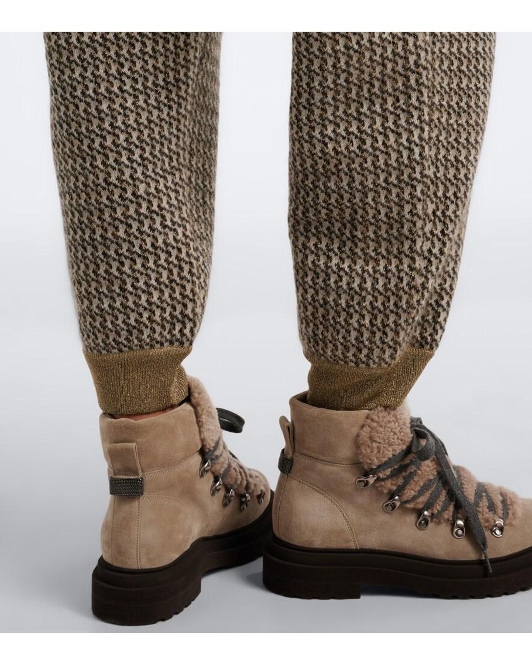 Brunello Cucinelli Gray Houndstooth Mohair And Wool-Blend Straight Pants