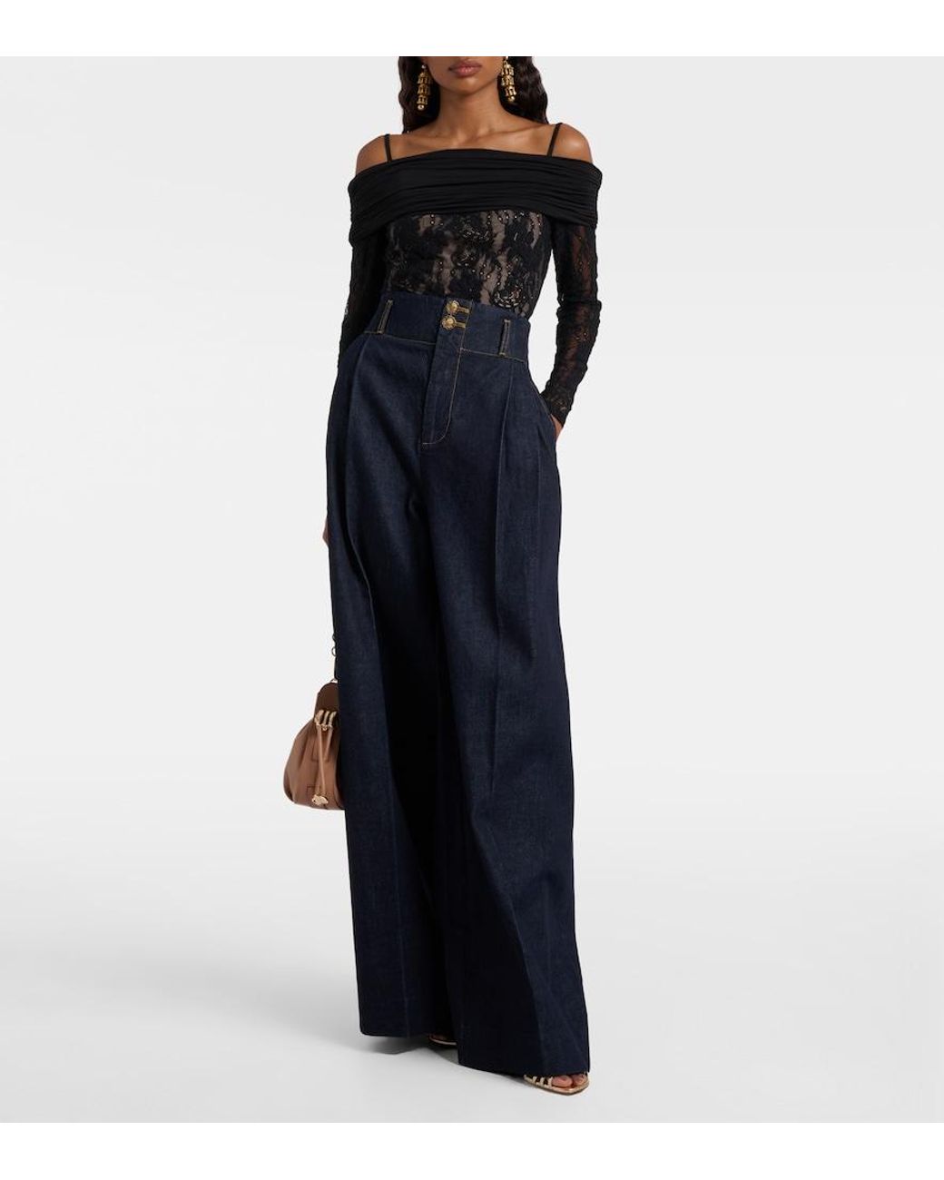Zimmermann Black Rebellion Off-Shoulder Lace Bodysuit