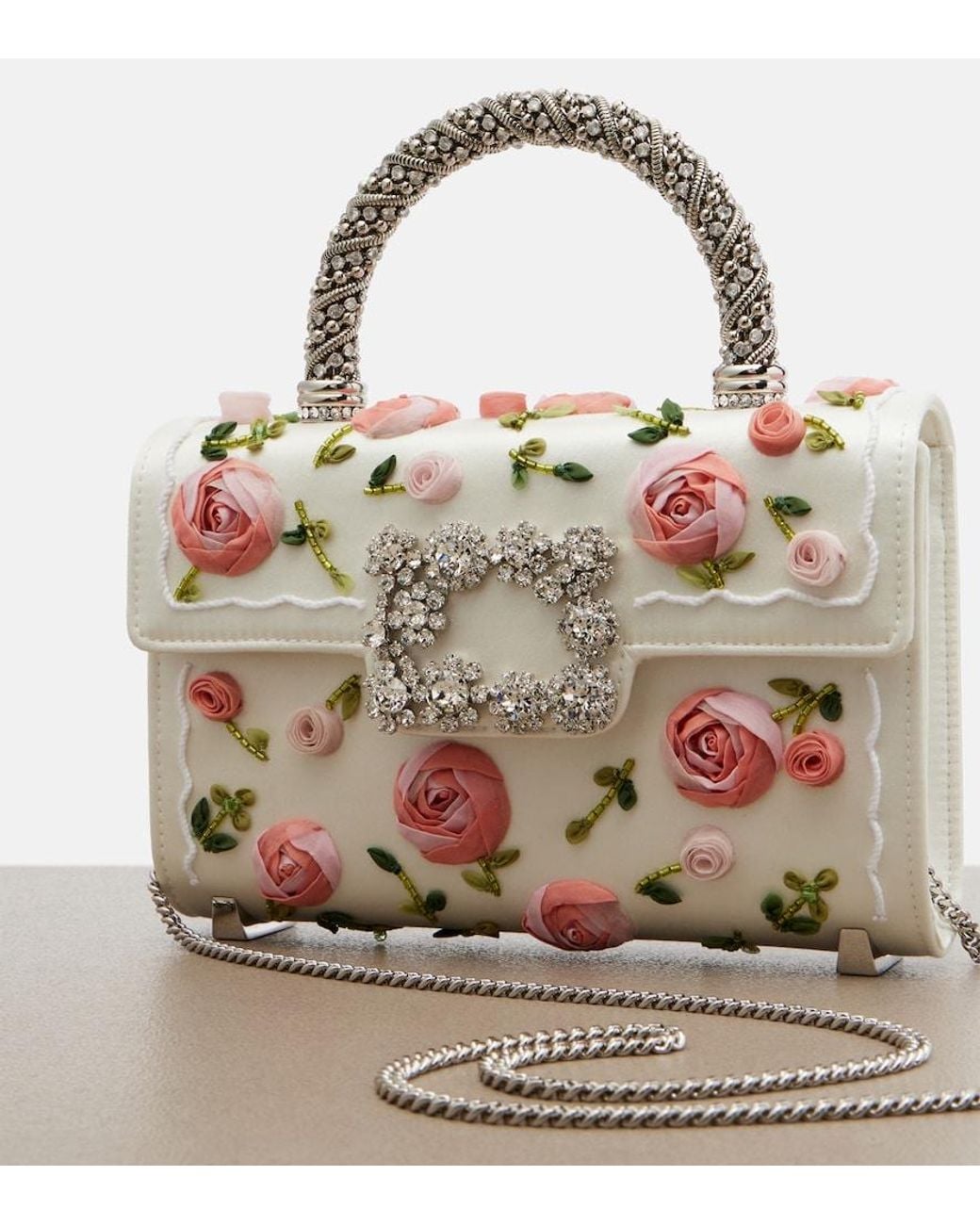 Roger Vivier Gray Jewel Efflorescence Mini Top-Handle Bag
