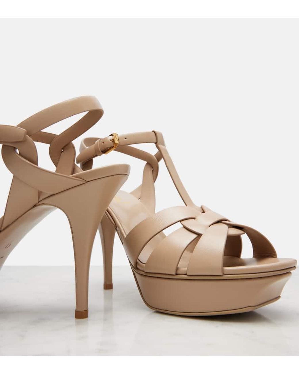 Saint Laurent Natural Plateausandalen Tribute 105 Aus Leder