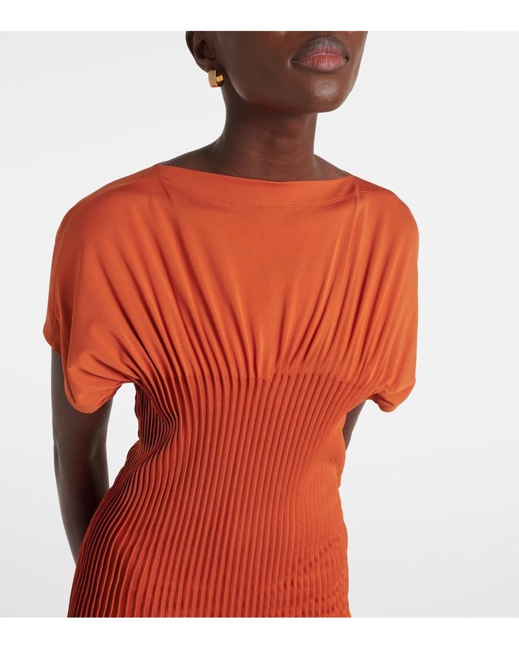 Totême Orange Pleated Jersey Maxi Dress