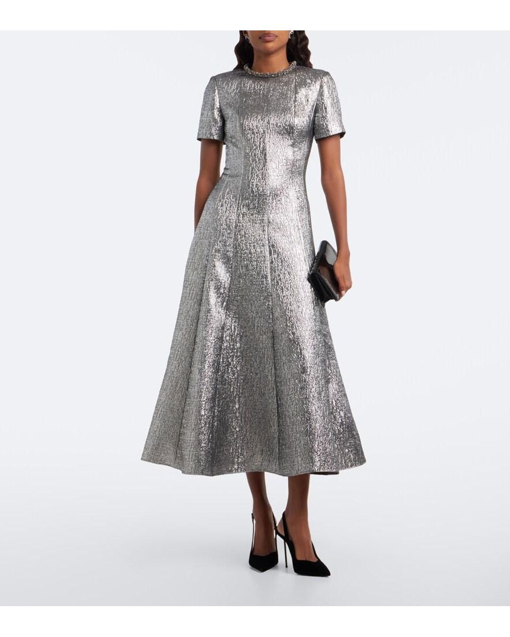 Roland Mouret Gray Lame Jacquard Maxi Dress