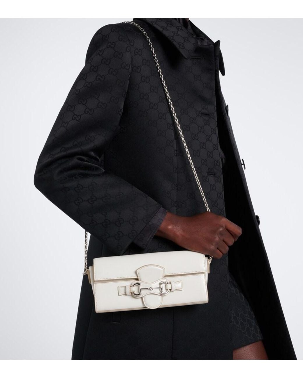 Gucci White Horsebit Leather Wallet On Chain