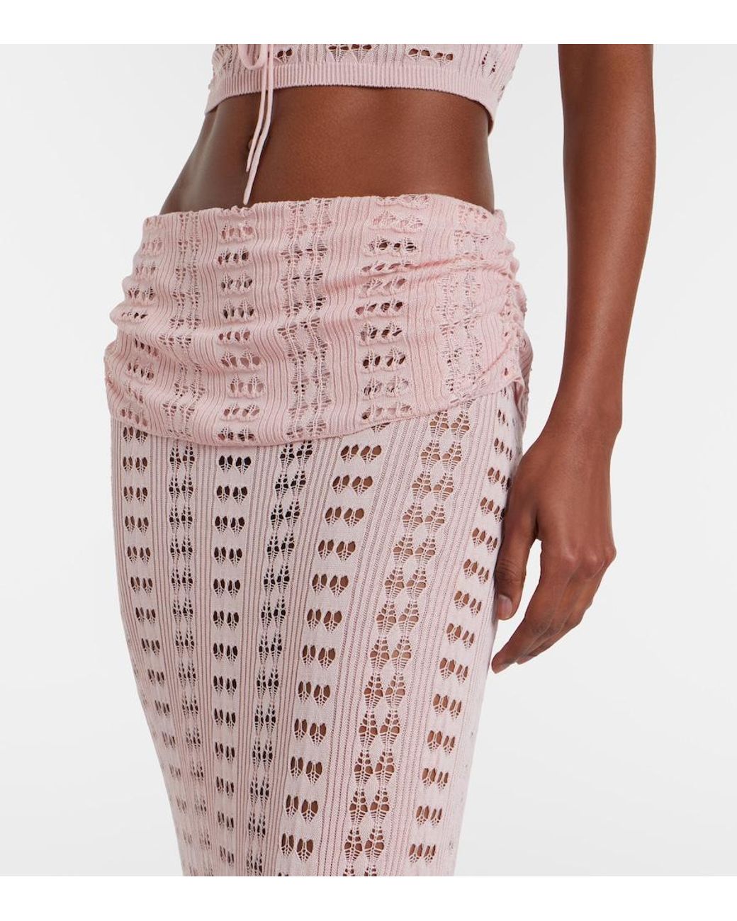 AYA MUSE Pink Draped Pointelle Maxi Skirt
