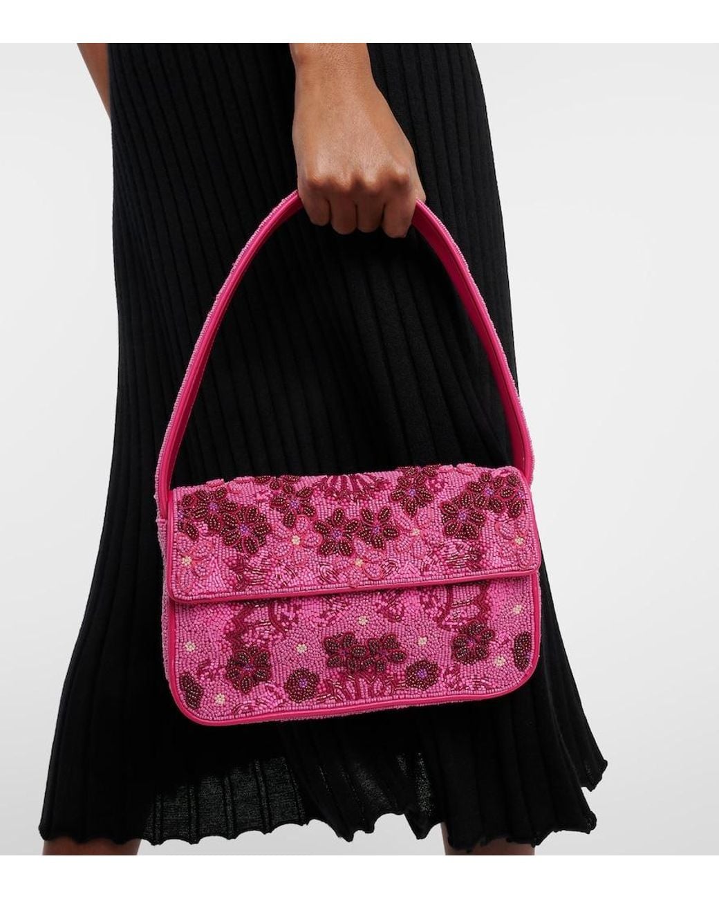Staud Red Tommy Beaded Shoulder Bag