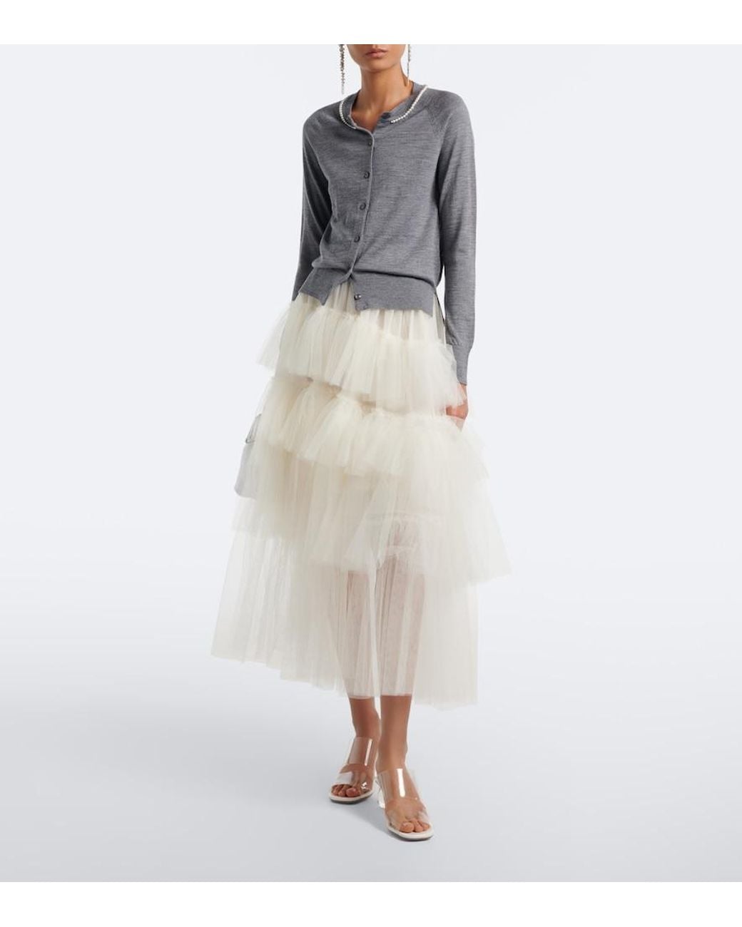 Simone Rocha Gray Embellished Wool And Silk Cardigan
