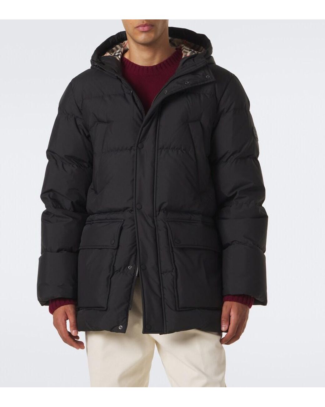 Burberry Black Check Hooded Down Coat for men