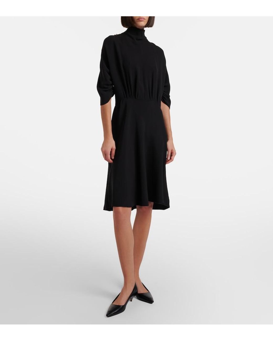 The Row Black Emmeline Silk Crepe Cady Midi Dress