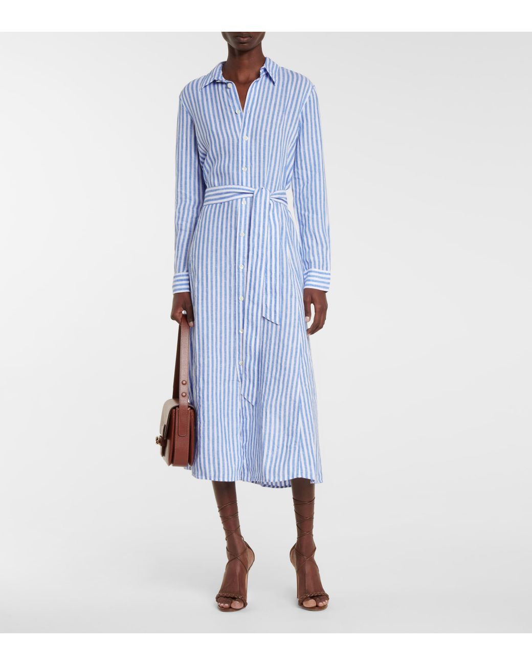 Polo Ralph Lauren Striped Linen Shirt Dress in Blue | Lyst
