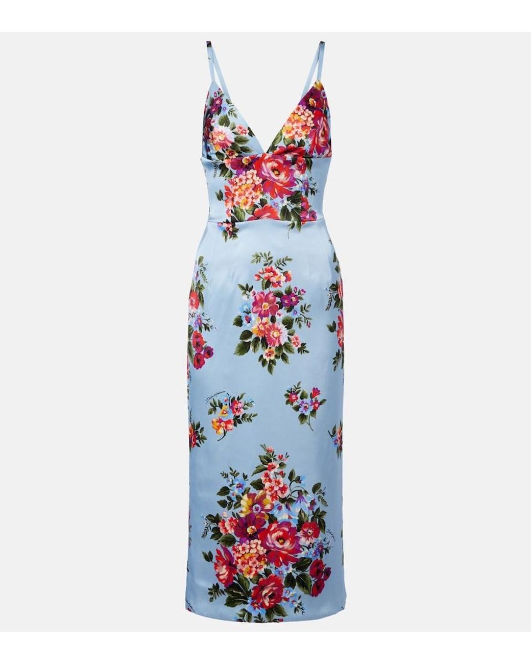 Dolce & Gabbana White Floral Satin Midi Dress