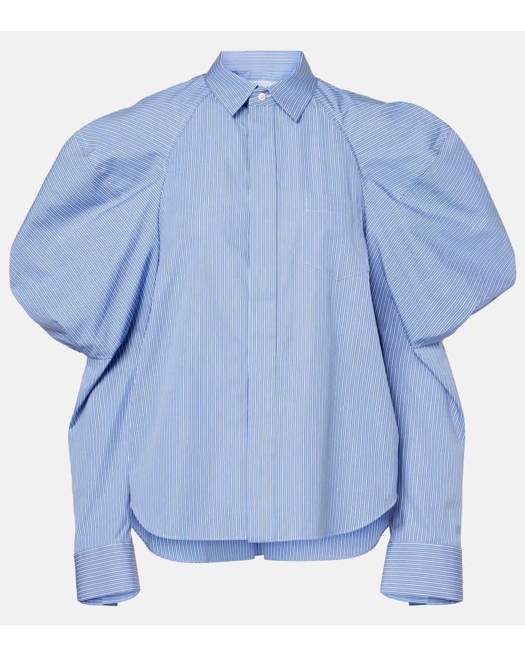 【送料&関税込】Sacai White And Light Blue Striped Poplin Dr Sacai Striped Cotton Poplin Shirt in Blue | Lyst