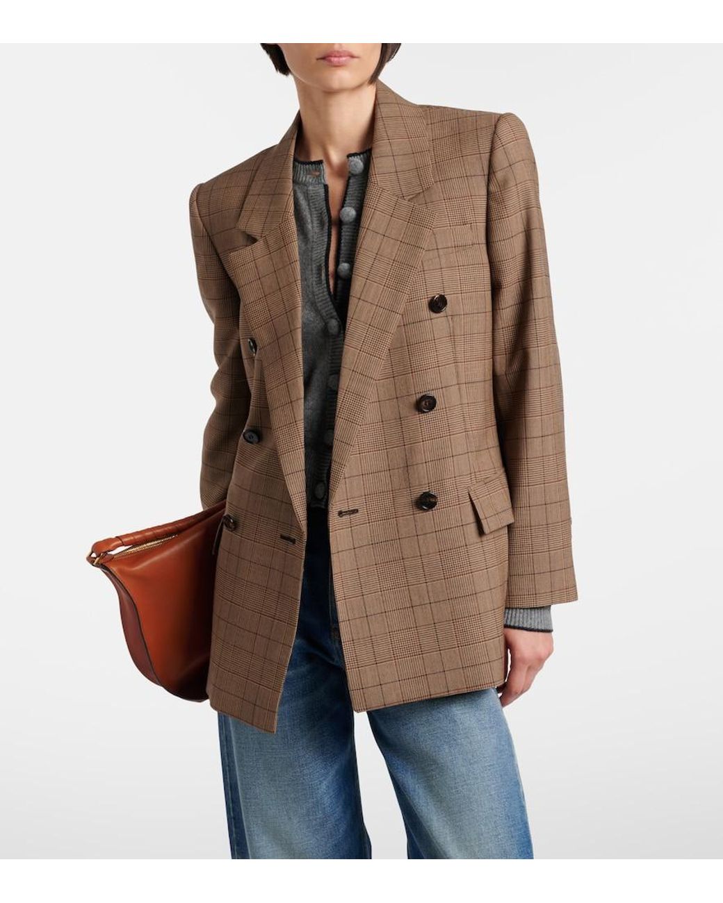 Chloé Brown Checked Wool Blazer