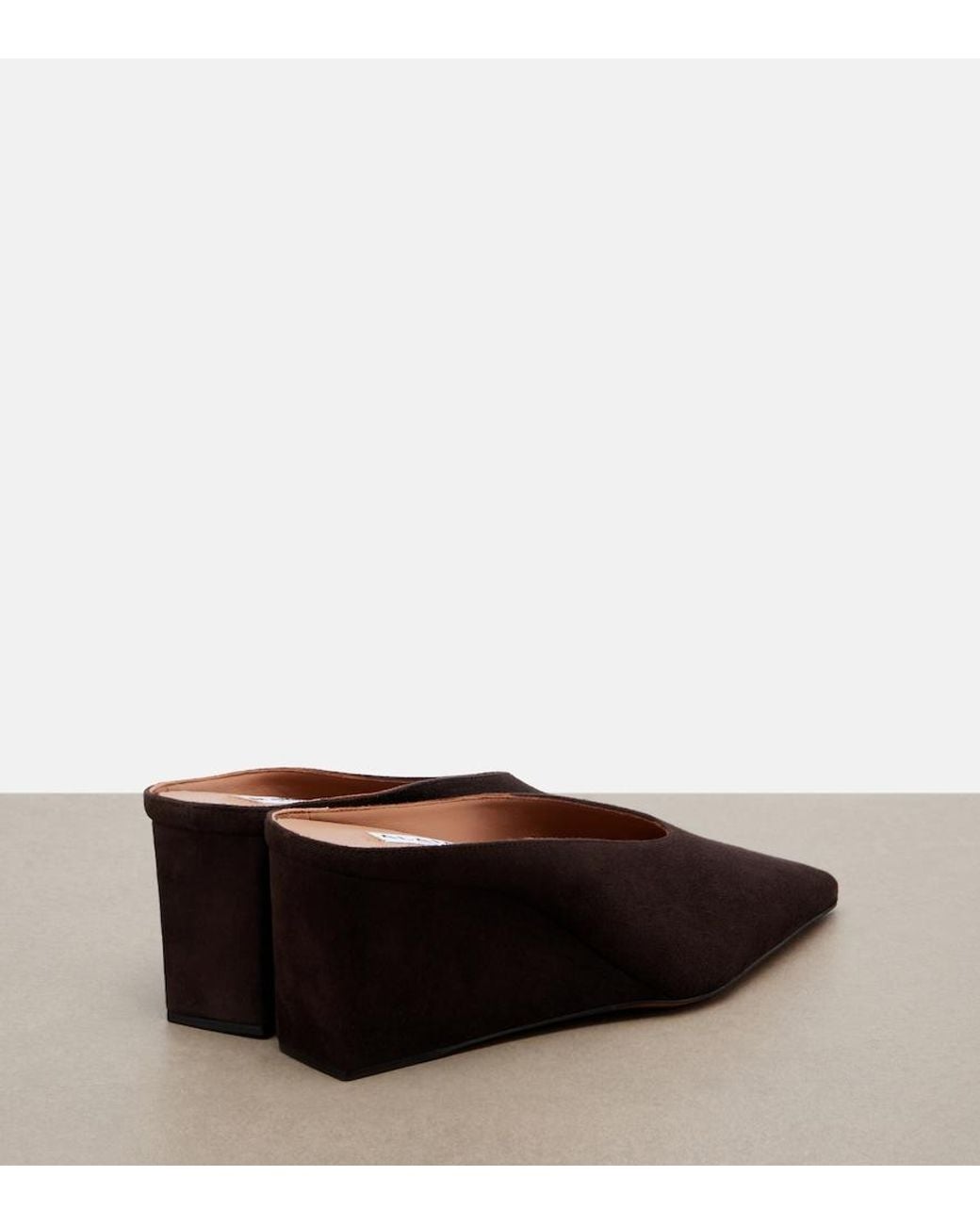 Alaïa Brown Cube Suede Wedge Mules